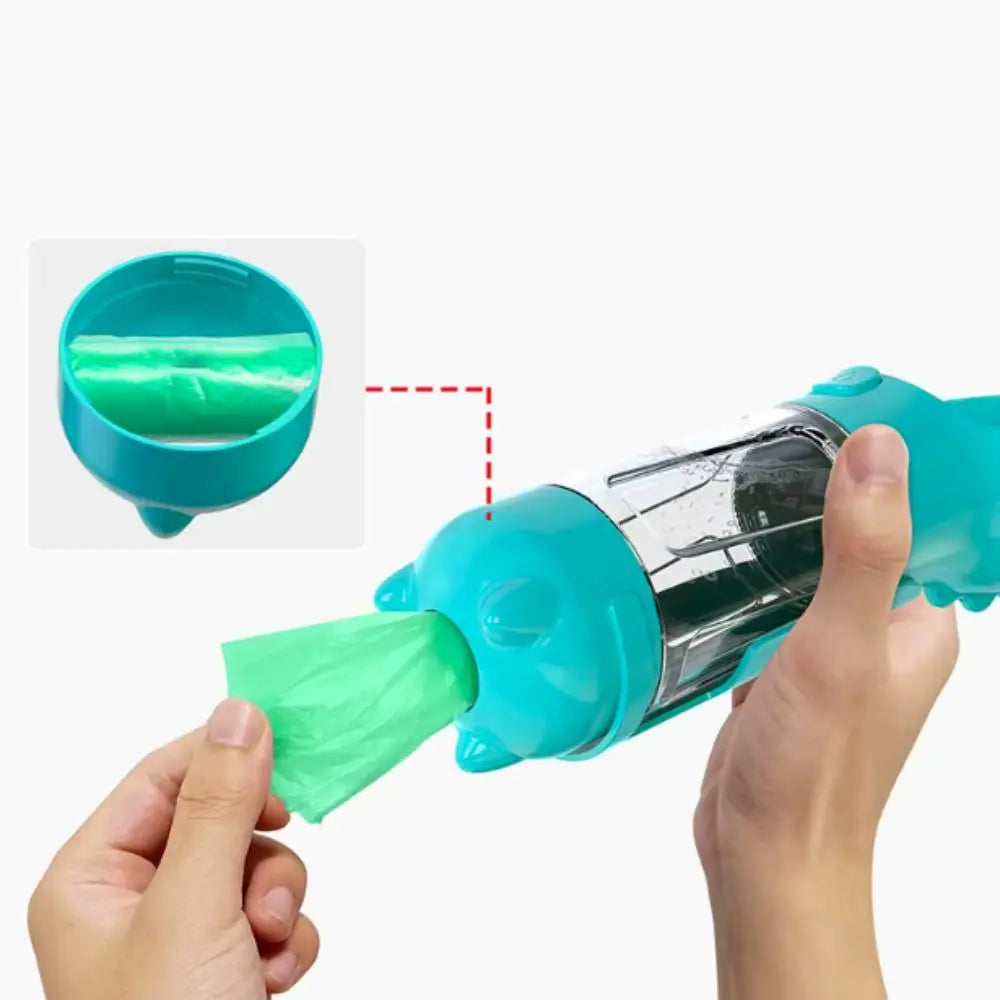 3-in-1 Dog Water Bottle – Portable Dispenser with Food Container & Waste Bag Holder