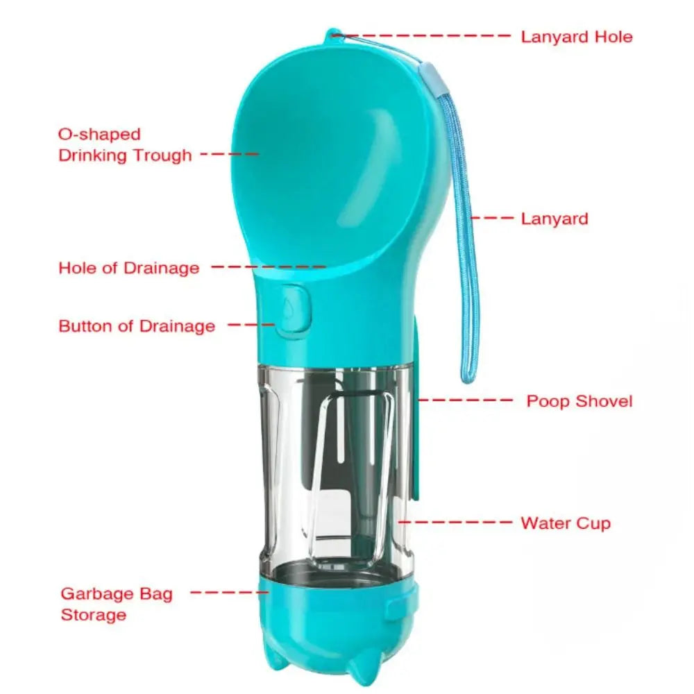 3-in-1 Dog Water Bottle – Portable Dispenser with Food Container & Waste Bag Holder