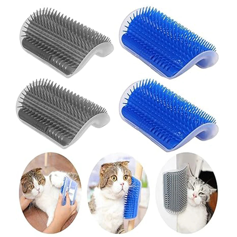 Cat Wall Corner Scratcher & Self-Groomer – Catnip Brush Massage Toy