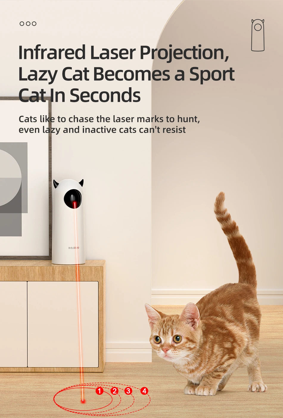 ROJECO Interactive LED Laser Cat Toy – Smart Automatic Teaser for Indoor Cats