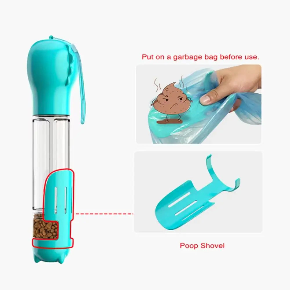 3-in-1 Dog Water Bottle – Portable Dispenser with Food Container & Waste Bag Holder