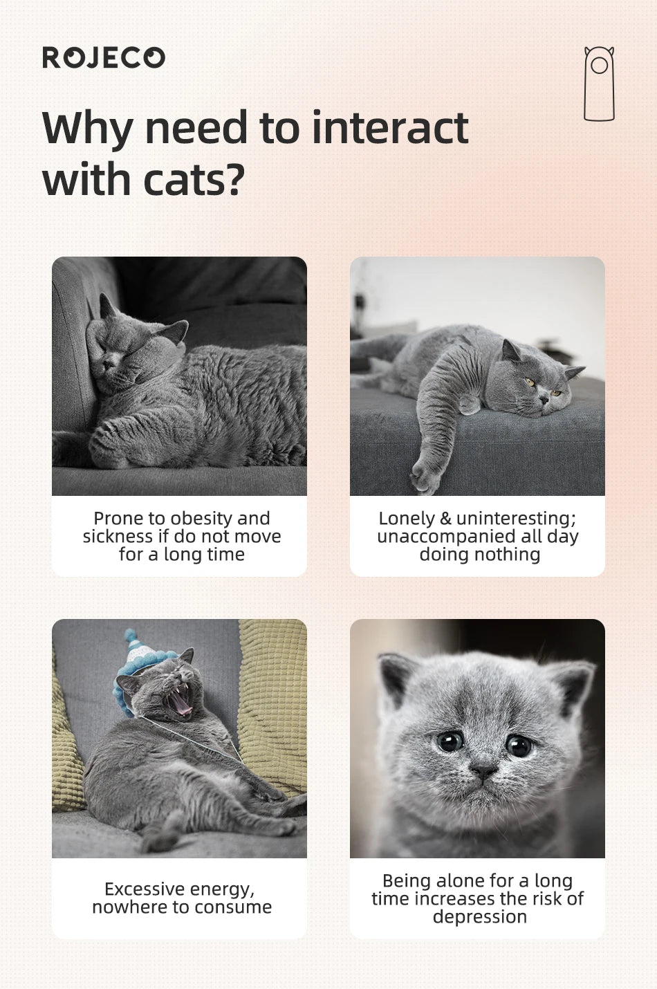 ROJECO Interactive LED Laser Cat Toy – Smart Automatic Teaser for Indoor Cats