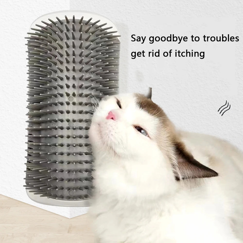 Cat Wall Corner Scratcher & Self-Groomer – Catnip Brush Massage Toy