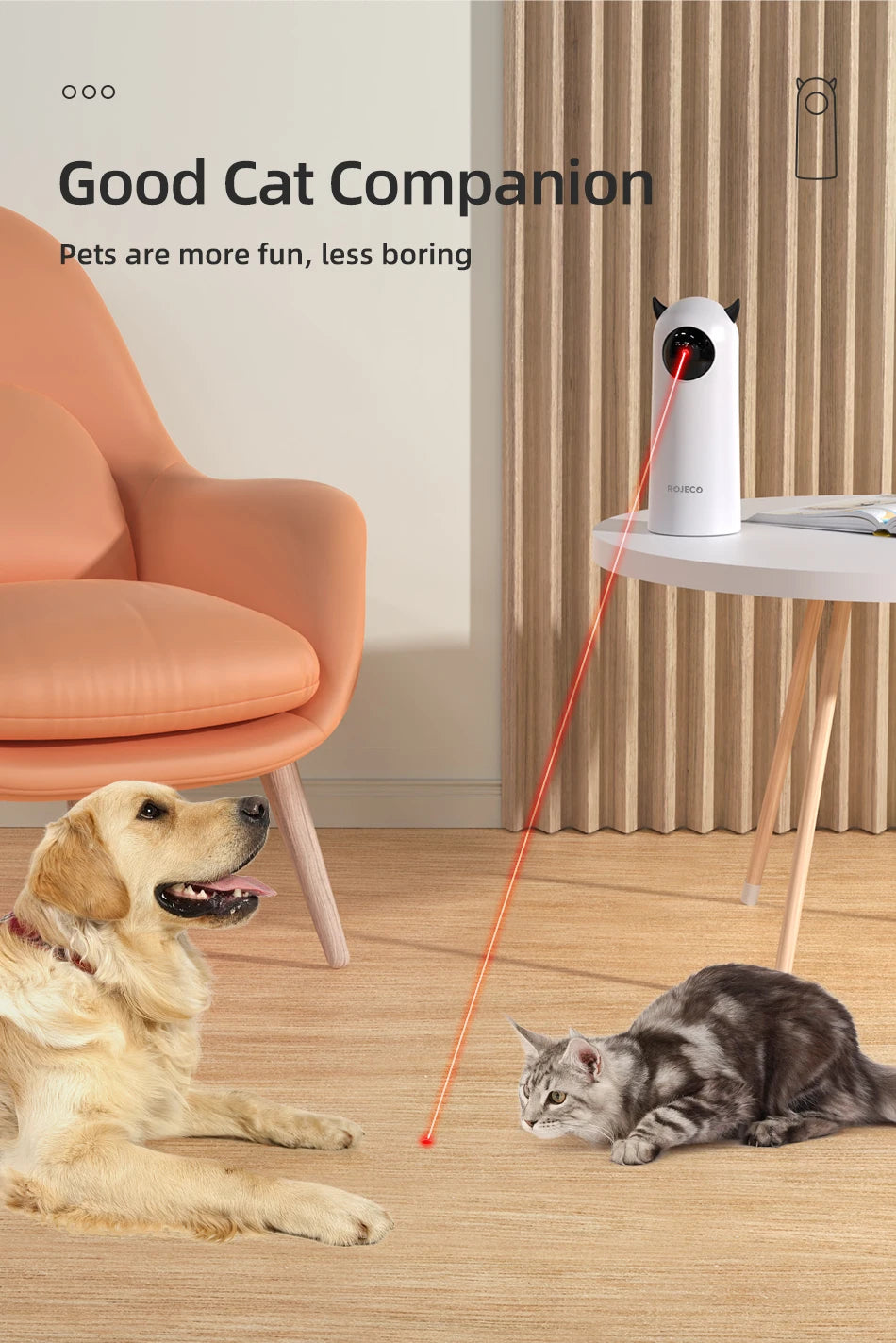ROJECO Interactive LED Laser Cat Toy – Smart Automatic Teaser for Indoor Cats