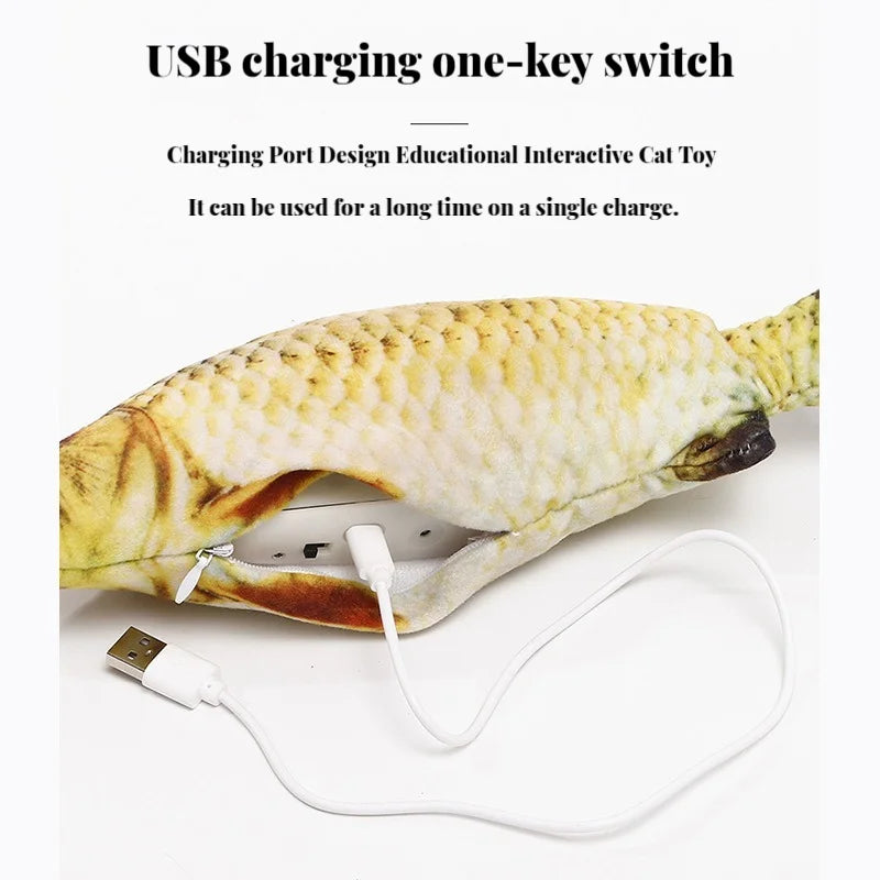 Electric Wiggling Fish Cat Toy – USB Rechargeable Realistic Catnip Plush Toy