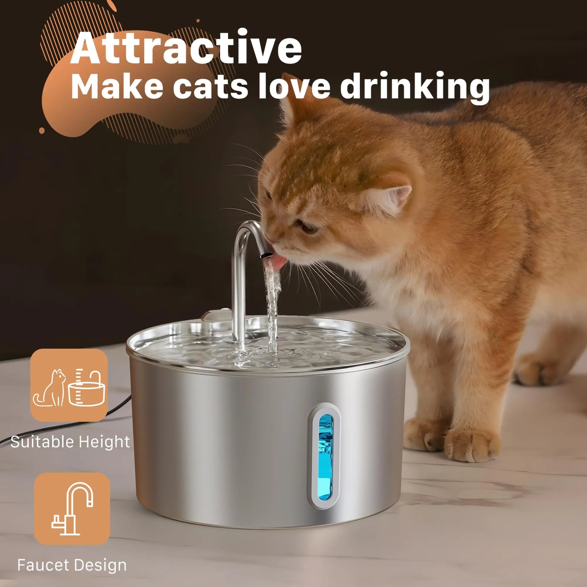 Cat Water Fountain – 2.2L Stainless Steel Silent Automatic Dispenser