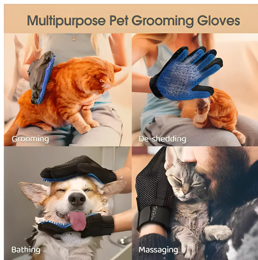 Pet Grooming Glove – Silicone Deshedding Brush Mitt for Dogs & Cats