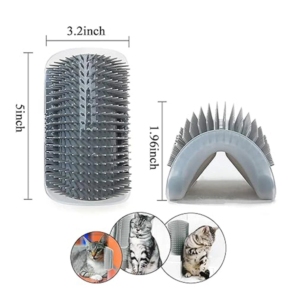 Cat Wall Corner Scratcher & Self-Groomer – Catnip Brush Massage Toy