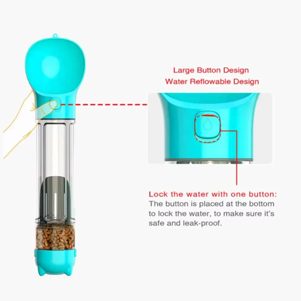 3-in-1 Dog Water Bottle – Portable Dispenser with Food Container & Waste Bag Holder