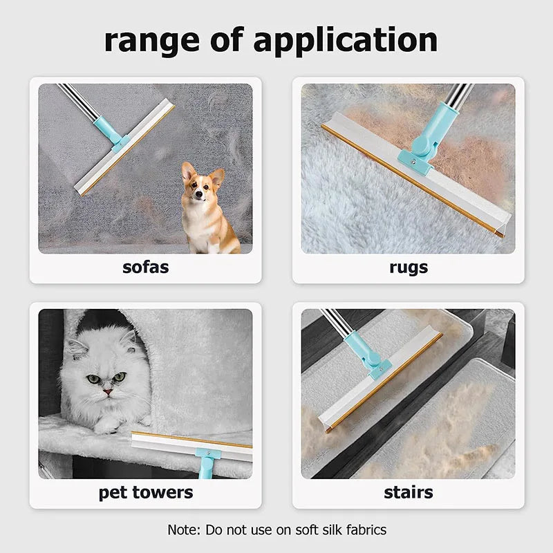 Pet Hair Remover Carpet Rake – Long Handle Rubber Bristle Broom for Dog & Cat Fur