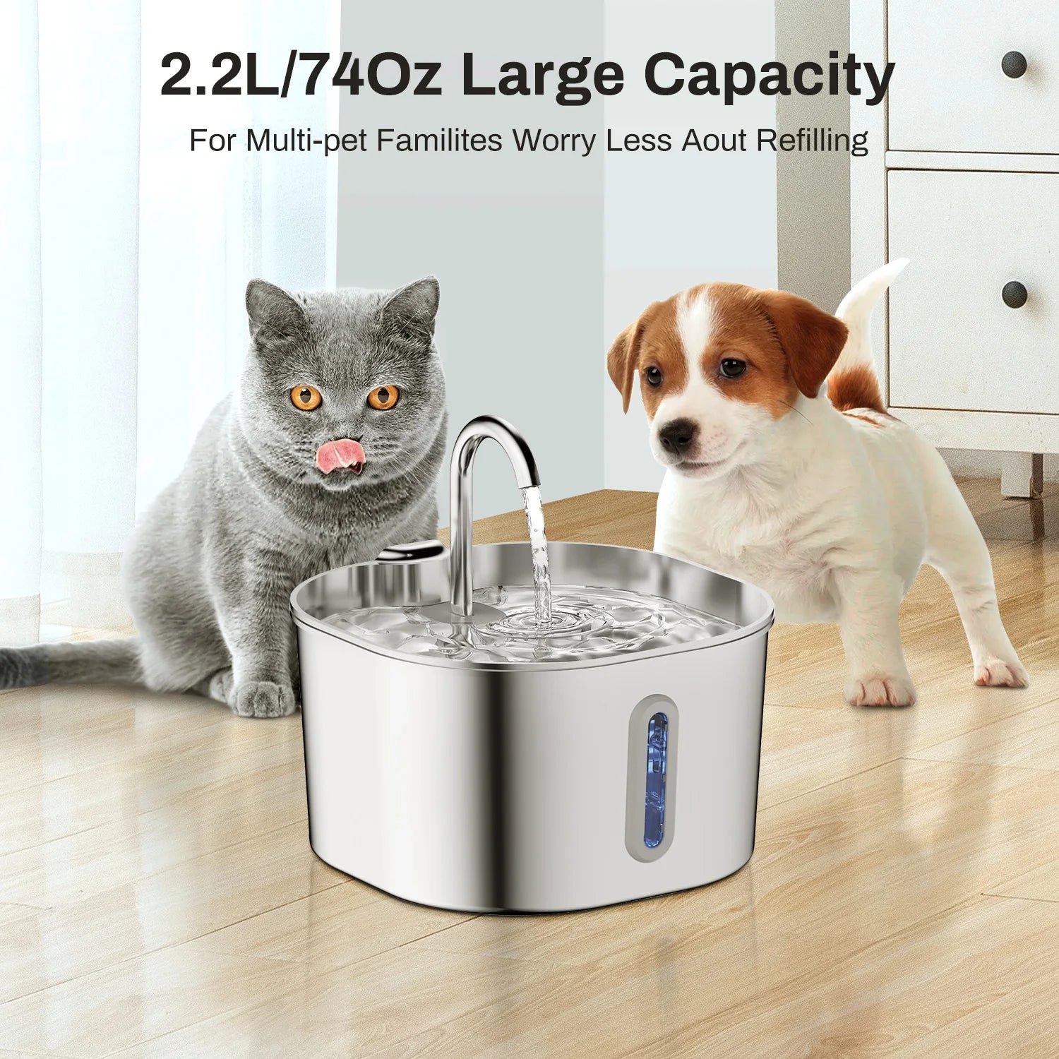 Cat Water Fountain – 2.2L Stainless Steel Silent Automatic Dispenser