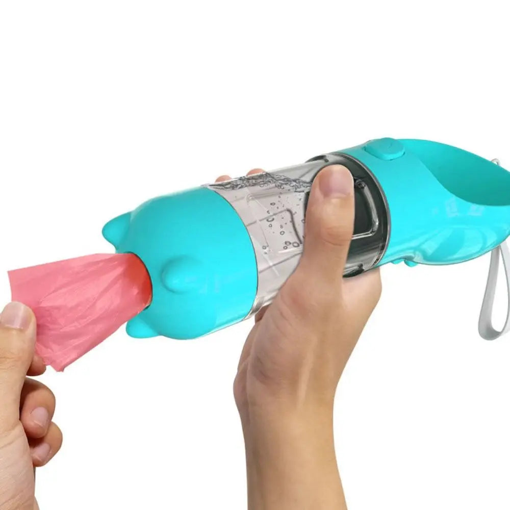 3-in-1 Dog Water Bottle – Portable Dispenser with Food Container & Waste Bag Holder