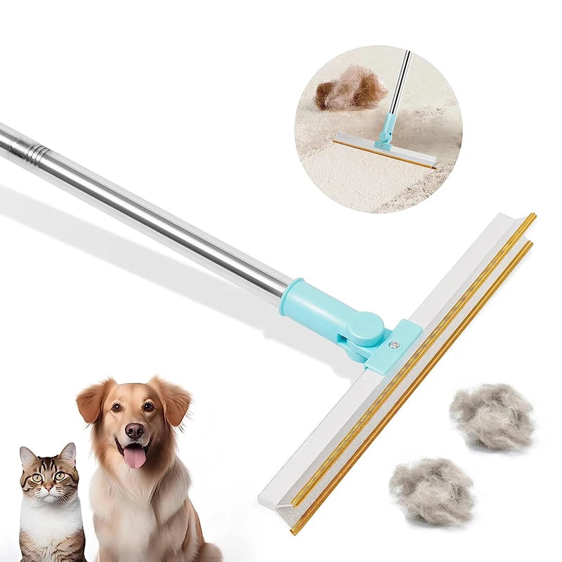 Pet Hair Remover Carpet Rake – Long Handle Rubber Bristle Broom for Dog & Cat Fur