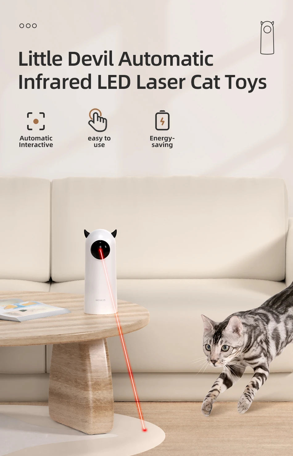 ROJECO Interactive LED Laser Cat Toy – Smart Automatic Teaser for Indoor Cats