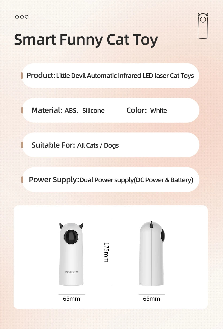 ROJECO Interactive LED Laser Cat Toy – Smart Automatic Teaser for Indoor Cats