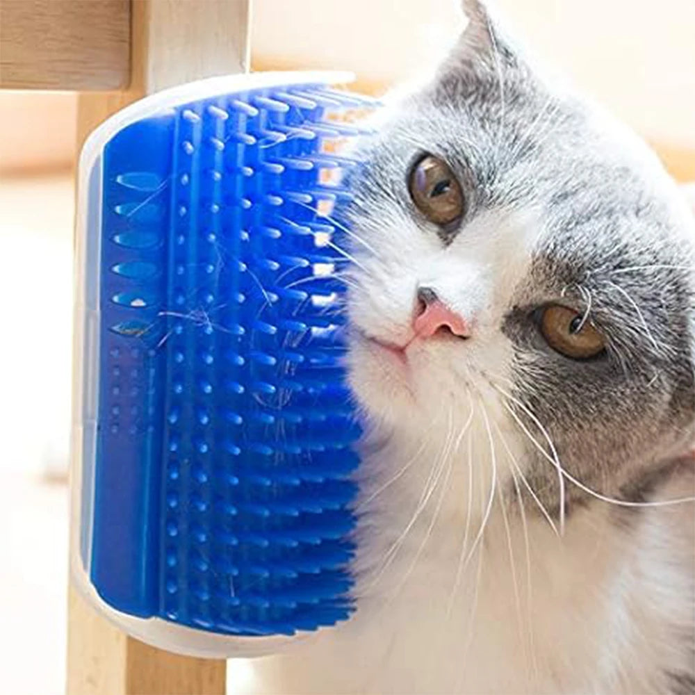 Cat Wall Corner Scratcher & Self-Groomer – Catnip Brush Massage Toy