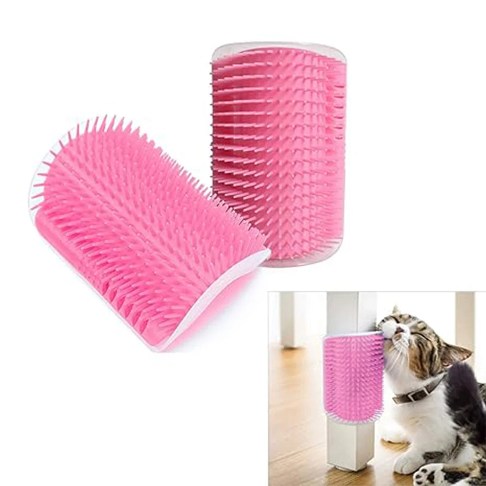 Cat Wall Corner Scratcher & Self-Groomer – Catnip Brush Massage Toy