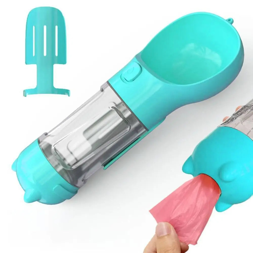3-in-1 Dog Water Bottle – Portable Dispenser with Food Container & Waste Bag Holder