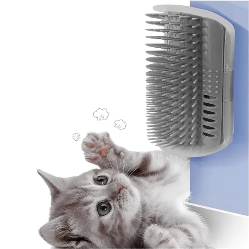 Cat Wall Corner Scratcher & Self-Groomer – Catnip Brush Massage Toy
